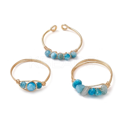 3Pcs Natural Apatite Bead Finger Ring RJEW-JR00855-01-1