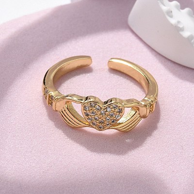 Brass Micro Pave Cubic Zirconia Cuff Finger Rings RJEW-C120-25G-01-1