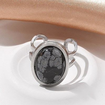Oval Natural Snowflake Obsidian Finger Rings RJEW-M062-02P-06-1