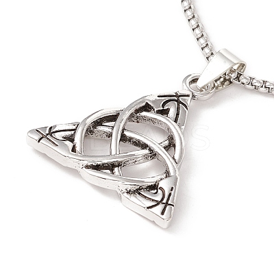 Alloy Trinity Knot Wish Knot Pendant Necklace with 201 Stainless Steel Box Chains NJEW-E016-13AS-1
