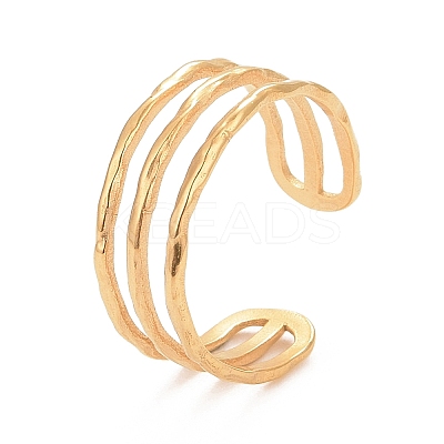 Ion Plating(IP) 304 Stainless Steel Triple Line Open Cuff Ring for Women LS-RJEW-C025-12G-1