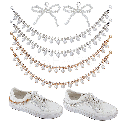 6Pcs 3 Styles Plastic Imitation Pearl & Iron Chain Boot Strap Chains and Shoe Buckle Clips HJEW-GA00043-1