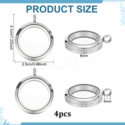 4Pcs 304 Stainless Steel Locket Pendants STAS-FG0001-09-1