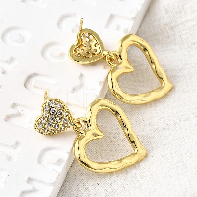 Hollow Heart Brass Micro Pave Clear Cubic Zirconia Dangle Stud Earrings EJEW-Z099-02G-02-1