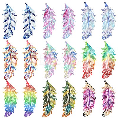 9Pcs 9 Colors Ion Plating(IP) 201 Stainless Steel Filigree Pendants STAS-YW0002-55-1