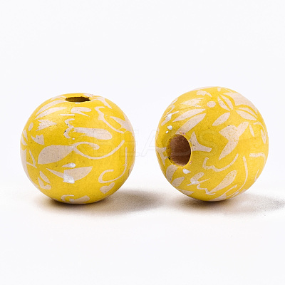 Printed Natural Wooden Beads WOOD-R270-11-1