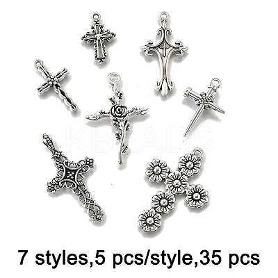 35Pcs 7 Styles Tibetan Style Alloy Pendants TIBE-FP0001-20-1