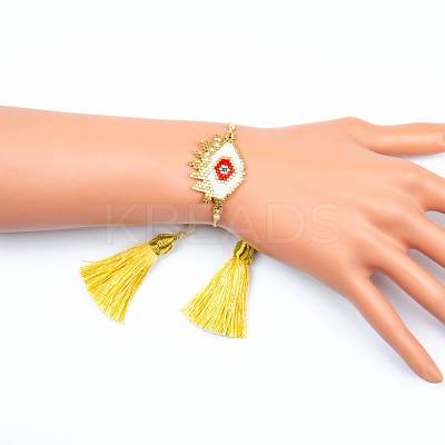 Glass Seed Braided Bead Bracelet with Double Tassel BJEW-A121-18B-1