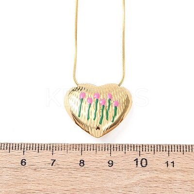 304 Stainless Steel Enamel Heart with Flower Pendant Necklaces for Women NJEW-D347-01G-01-1