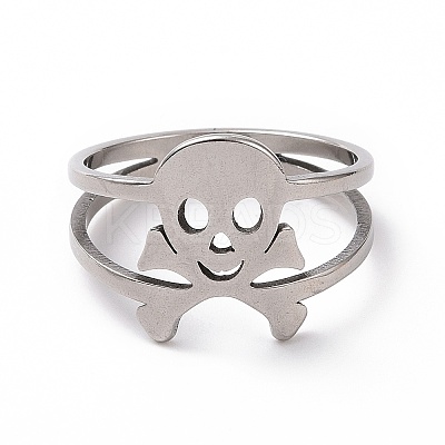 Non-Tarnish 201 Stainless Steel Skull Finger Ring RJEW-J051-08P-1