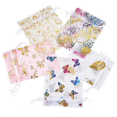 50Pcs 5 Styles Hot Stamping Organza Gift Bags OP-TA0001-03-1