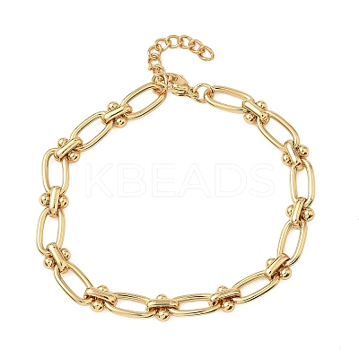 Ion Plating(IP) 304 Stainless Steel Textured Oval Link Chain Bracelets for Women BJEW-B092-08G-01-1