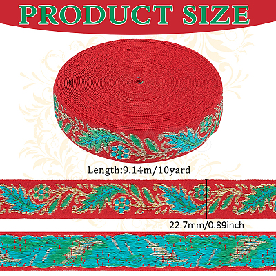 10 Yards Ethnic Style Embroidery Polyester Ribbons OCOR-FG0002-26B-1