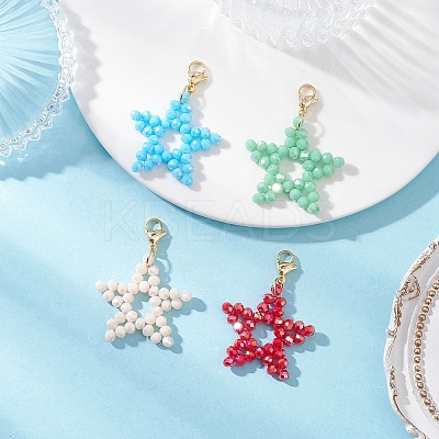 4Pcs 4 Colors Electroplate Glass Star Pendant Decorations HJEW-TA00411-1