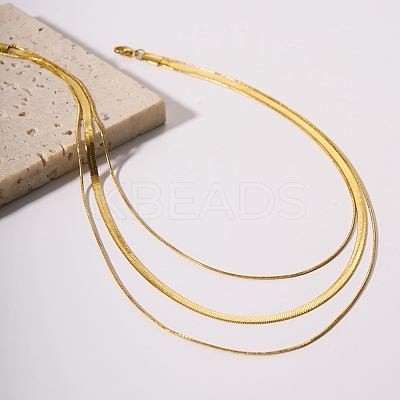 304 Stainless Steel Snake Chains 3 Layer Necklace for Women NJEW-C028-01G-1