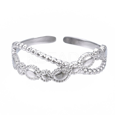 Non-Tarnish 304 Stainless Steel Criss Cross Open Cuff Ring RJEW-T023-71P-1