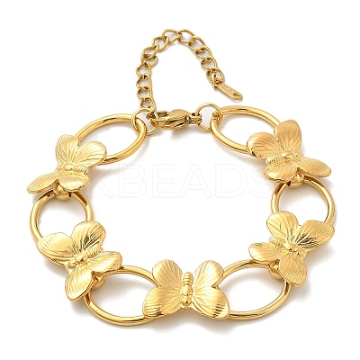304 Stainless Steel Butterfly & Oval Link Bracelets for Women  BJEW-U023-03G-1