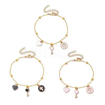 3Pcs 3 Colors Brass Flat Oval Cable Chain Bracelets BJEW-JB11602-1