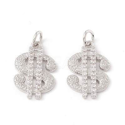 Brass Micro Pave Clear Cubic Zirconia Pendants ZIRC-P098-07P-1