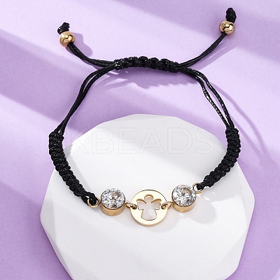 Flat Round with Angel 304 Stainless Steel Link Bracelets BJEW-A036-04A-G-1