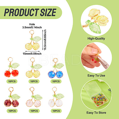 60Pcs 6 Colors Glass Pendants PALLOY-TA00249-1