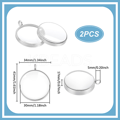 2Pcs 304 Stainless Stee Locket Pendants STAS-UN0064-13P-1