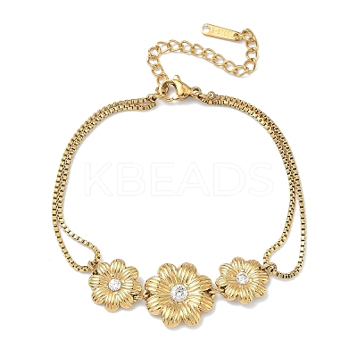304 Stainless Steel Micro Pave Clear Cubic Zirconia Daisy Link Bracelets BJEW-F533-01B-G-1