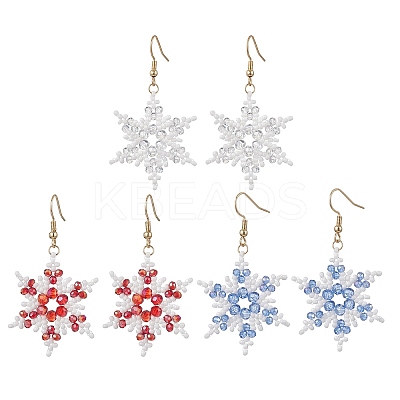 304 Stainless Steel Glass Seed Beads Snowflake Dangle Earrings EJEW-MZ00537-1