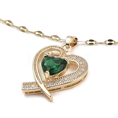 Heart Light Gold Brass Micro Pave Cubic Zirconia Pendant Necklaces NJEW-E105-09KCG-04-1