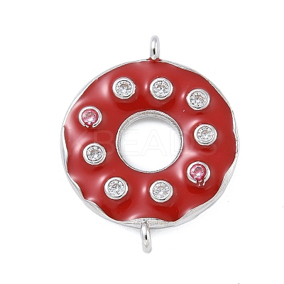Rack Plating Brass Clear Cubic Zirconia Donut Connector Charms KK-A234-030P-02-1