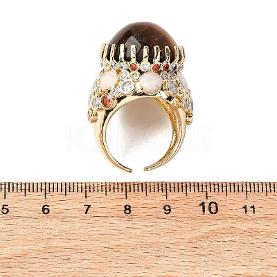 Half Round Natural Tiger Eye Cubic Zirconia Cuff Rings RJEW-M076-01G-03-1