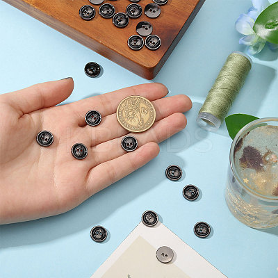 40Pcs 2-Hole Alloy Enamel Flat Round Buttons BUTT-CA0001-36B-1
