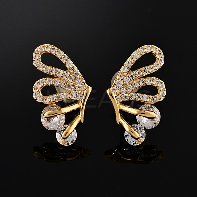 Brass Micro Pave Clear Cubic Zirconia Stud Earrings EJEW-B131-04G-1
