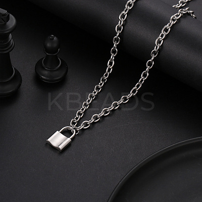 Lock 304 Stainless Steel Pendant Cable Pendant Necklaces FS-WGE7469-01-1