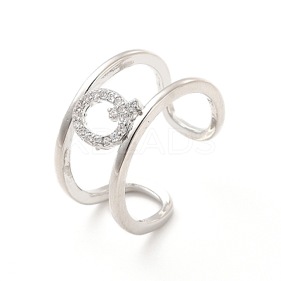 Clear Cubic Zirconia Initial Letter Open Cuff Ring RJEW-A012-01P-Q-1