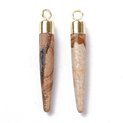 Natural Picture Jasper Brass Pointed Pendants G-B025-02LG-13-1