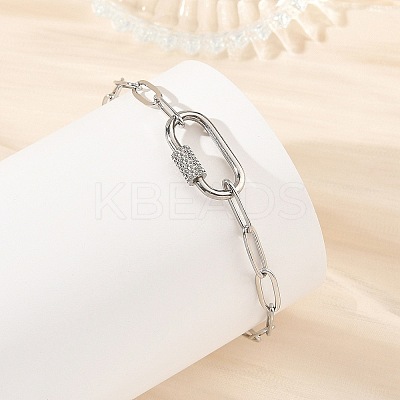 304 Stainless Steel Paperclip Chains Bracelets with Screw Carabiner Lock for Women BJEW-JB14206-1