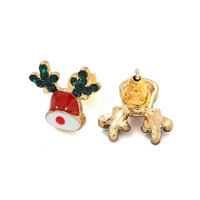 Christmas Alloy Emerald Rhinestone Stud Earrings for Women EJEW-M256-01C-G-1
