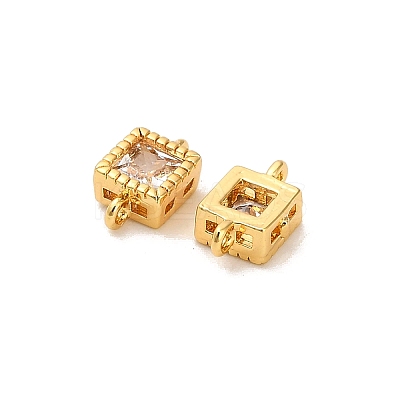 Brass Pave Clear Cubic Zirconia Square Connector Charms KK-H515-06G-1