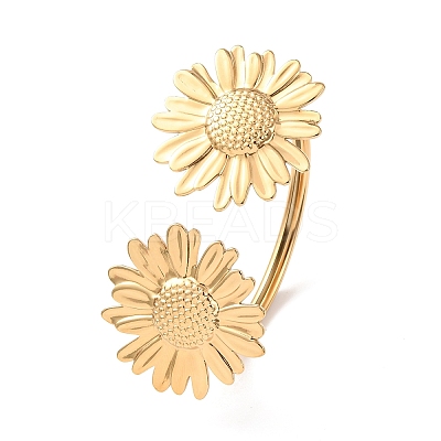 304 Stainless Steel Flower Cuff Bangles for Women BJEW-Z157-02G-03-1