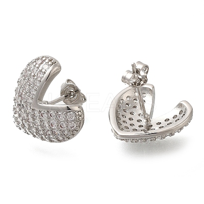 Rack Plating Heart Brass Pave Clear Cubic Zirconia Stud Earrings EJEW-I310-01P-1