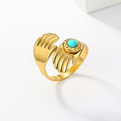 Hands Hug Shape Stainless Steel Open Cuff Rings PD3834-1-1