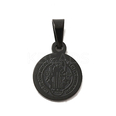 Flat Round with San Benito & Word 304 Stainless Steel Charms STAS-I036-03B-01-1