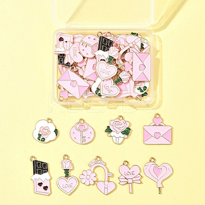 36Pcs 9 Styles Valentine's Day Theme Alloy Enamel Pendants ENAM-FS0002-52-1