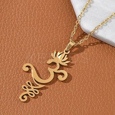 304 Stainless Steel Hollow Cut Yoga Om Lotus Flower Pendant Necklaces NJEW-Z073-02G-05-1