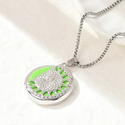 316 Surgical Stainless Steel Aromatherapy Diffuser Perfume Hollow Flat Round Pendant Box Chain Necklaces NJEW-R016-01P-05-1