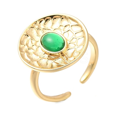Rack Plating Flat Round Brass Glass Open Cuff Rings for Women RJEW-M022-24G-1
