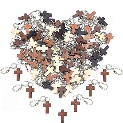 80Pcs 4 Colors Cross Wooden Pendants DIY-NB0007-52-1