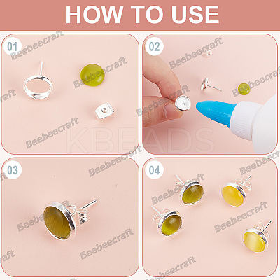 50Pcs Flat Round 304 Stainless Steel Stud Earring Settings STAS-BBC0005-84B-1