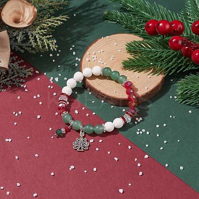 Natural Lava Rock(Dyed) & Green Aventurine Stretch Bracelet BJEW-TA00095-1